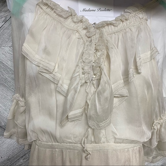 Zac Posen | Silk Ruffle Ivory Cream Dress Size 8 - Picture 6 of 12